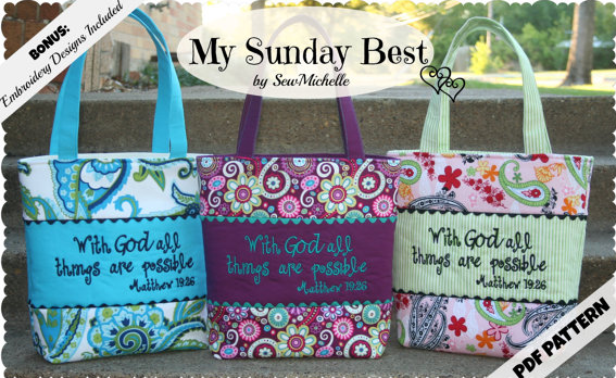 SewMichelle Bible Tote Bag Pattern with Free Embroidery Designs sewing ...